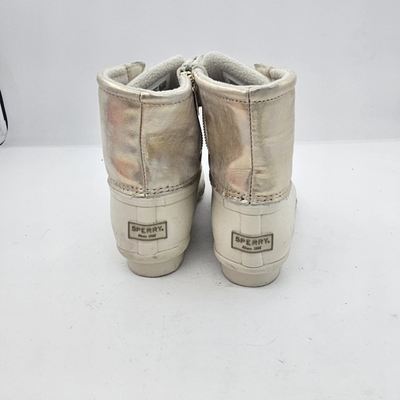 Sperry Saltwater Shimmer Leather Duck Boots Ivory Size 6 - Picture 5 of 9